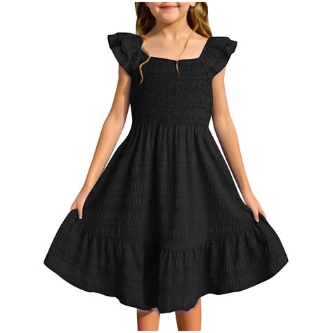 Sxaura Black Casual Dresses for Little Girl Summer 2025 A Line Flare ...