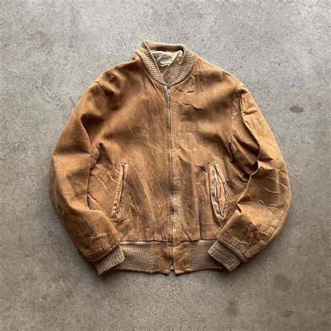 Vintage Suede Bomber Jacket Era - 60s Size - 42... - Depop