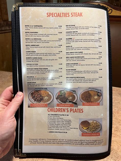 Menu at El Charro Mexican Grill restaurant, Floyd
