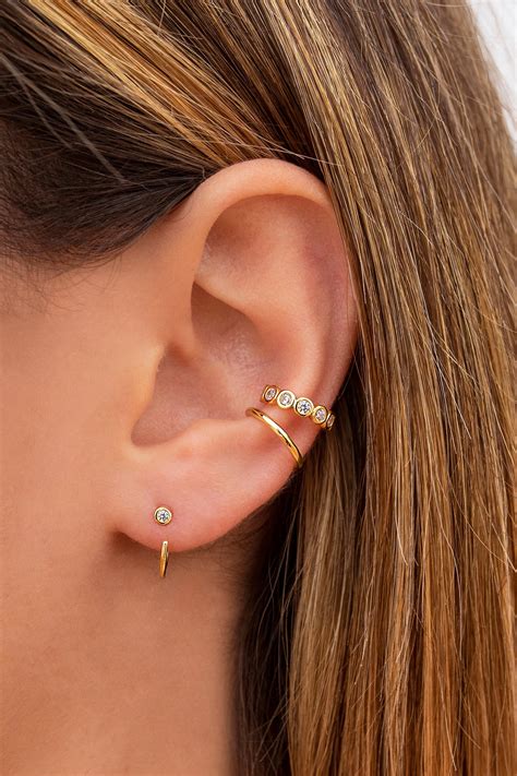 Tiny CZ Open Huggie Hoop Earrings Ear Hugger, Available in Black and ...