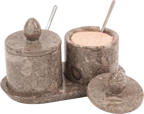 Amazon.com: Marble Salt Cellar With Lid & Spoon Oceanic 4" Inches ...