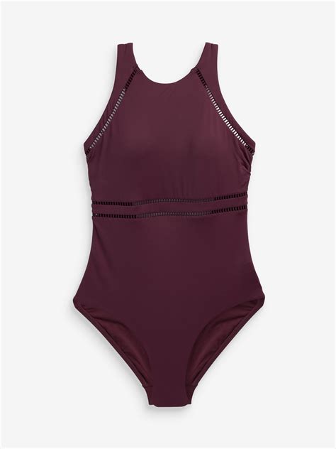 Buy Burgundy Red - High Neck Tummy Control Shaping Swimsuit from Next ...
