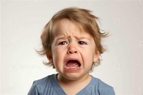 close-up portrait of a cute little boy kid crying and screaming ...