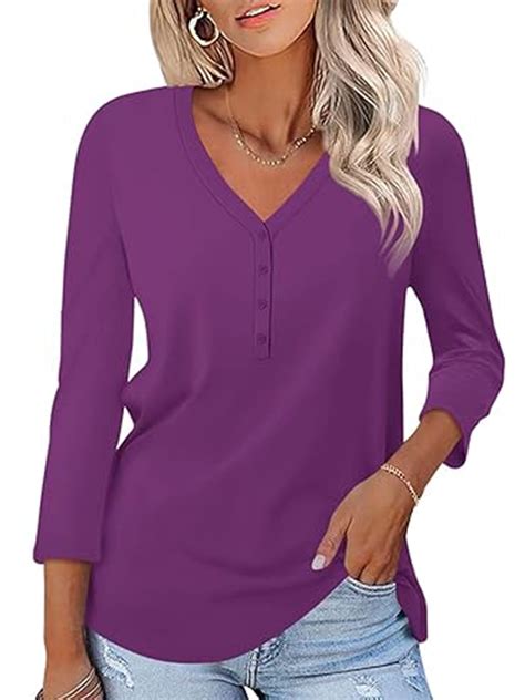 VDJ Women Fall Shirts Lightweight Dressy Casual Tshirts Dark Blue Solid ...