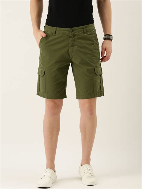 Buy IVOC Men Olive Green Solid Slim Fit Cargo Shorts - Shorts for Men ...