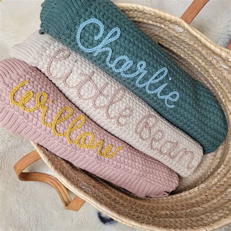 Hand Embroidered Baby Name Blanket By Polly Wren Studios
