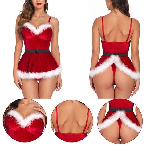 Women's Sexy Mrs. Santa Claus Cosplay Costume Christmas Velvet Bodysuit Dress-Up | eBay