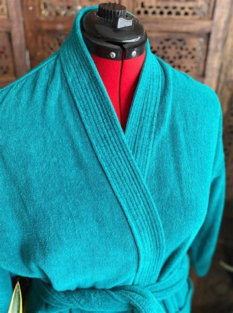 Vintage 90s Teal Terry Cloth Bath Robe by Bill Blass - Etsy