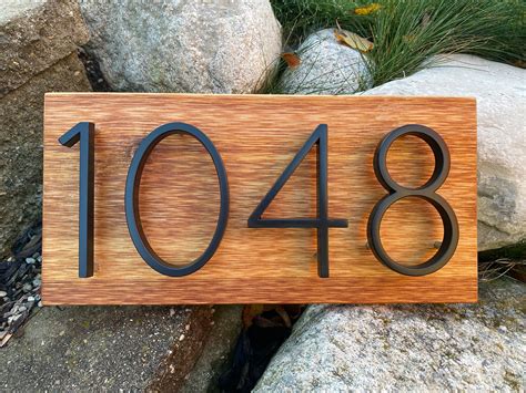 Stylized House Numbers Wood Plank Carved Wooden Seashore, Beach And
