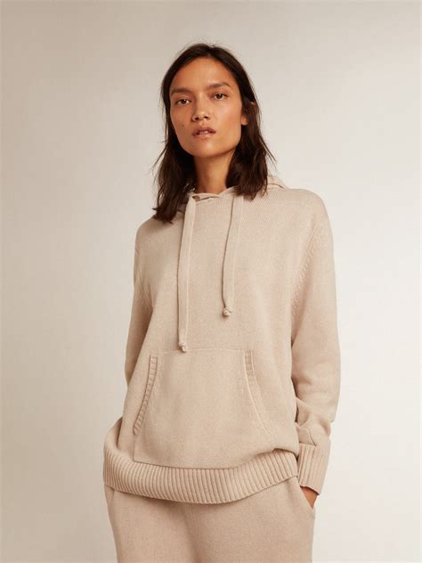 Women's white cashmere blend sweatshirt with hood | Golden Goose