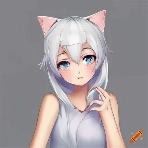 Cute white-haired anime cat girl on Craiyon