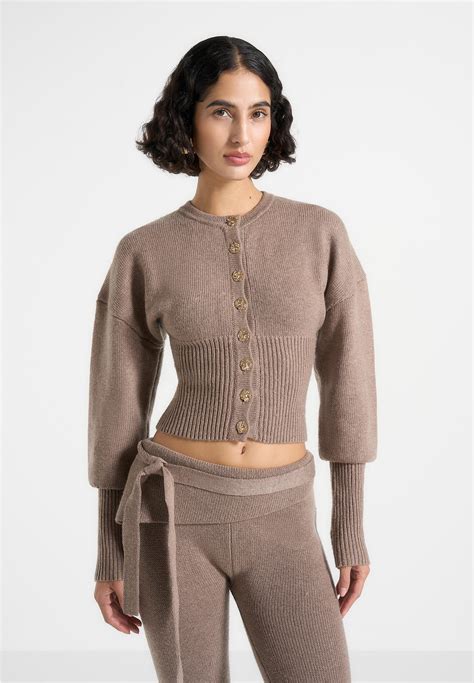 Knitted Cinch Waist Cardigan - Taupe | Manière De Voir