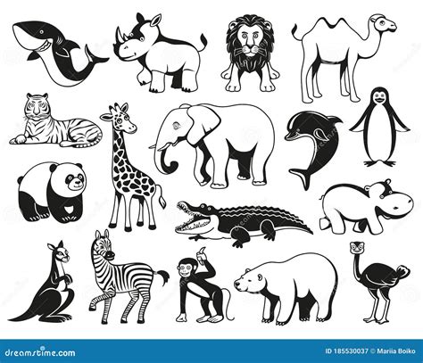 Wild Animals Black and White Graphic Silhouette Stock Vector ...