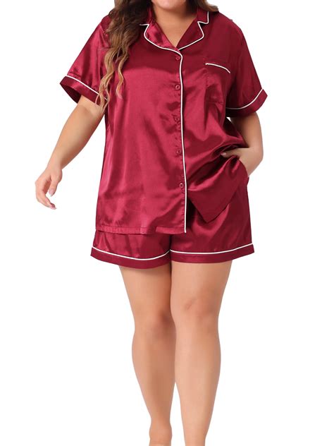Agnes Orinda Plus Size Pajamas Sets for Women Soft Satin Button Down ...