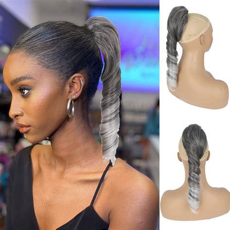 Amazon.com : Oseti Silver Grey Ponytail Extension for Black Women ...