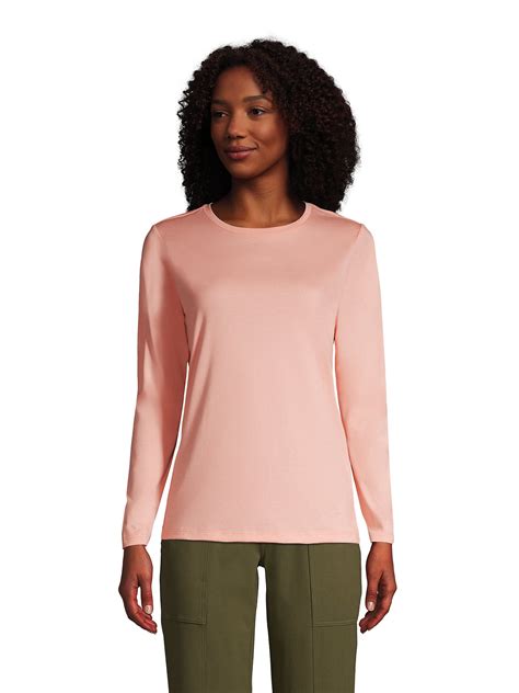 Lands' End Women's Relaxed Supima Cotton Long Sleeve Crewneck T-Shirt ...