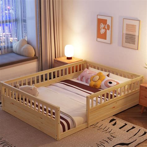 Amazon.com: Natural Floor Full Size Montessori Bed With High Fence ...