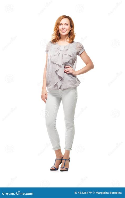 Adult Woman Full Body Standing on White Background Stock Image - Image ...