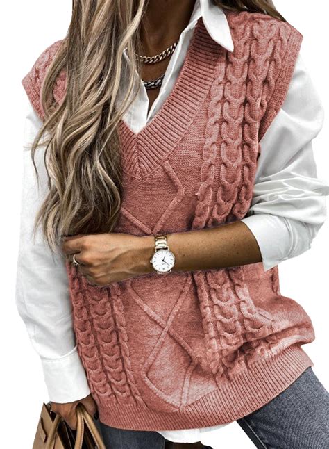 Dokotoo Womens Oversized Sweater Vest V Neck Sleeveless Cable Knit ...