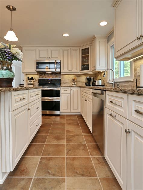 Kitchens With White Cabinets And Tile Floors