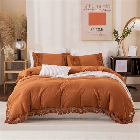 Burnt Orange Bohemian Summer Bedding Set, King Size, Washed Microfiber ...