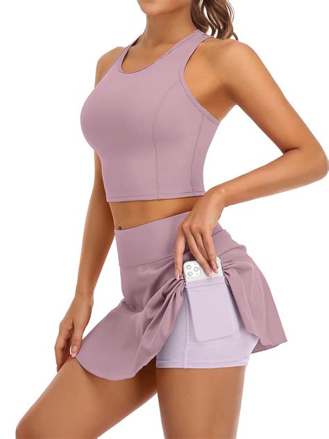 Womens 2 Piece Tennis Skirts Sets Athletic Dress with Bulit-in Shorts ...