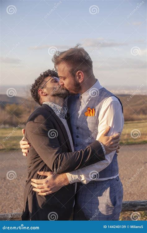 Upper Body Shot, Two Men, Gay Couple Kissing Stock Image - Image of ...