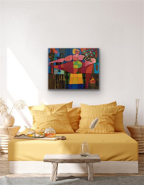 Edward Marecak - Goddess of Fertility, 1960s Semi Abstract, Nudes, Flowers, Red Blue Yellow ...