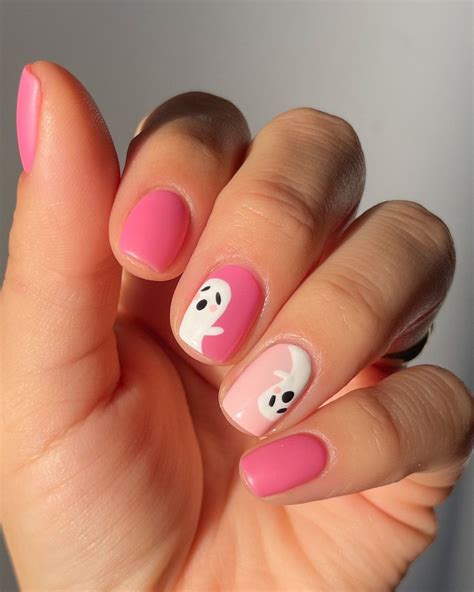 Trendy Halloween Nails: Ghost Nail Art on Short Nails 🤍 @lightslacquer ...
