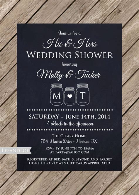 Couples or Coed Wedding Shower Printable Invitation-Rustic, Mason Jar ...