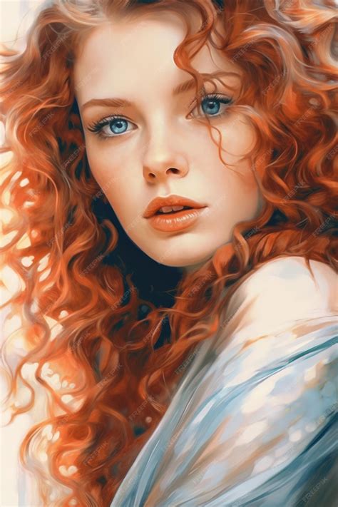 Premium AI Image | A portrait of a girl with red hair and blue eyes.