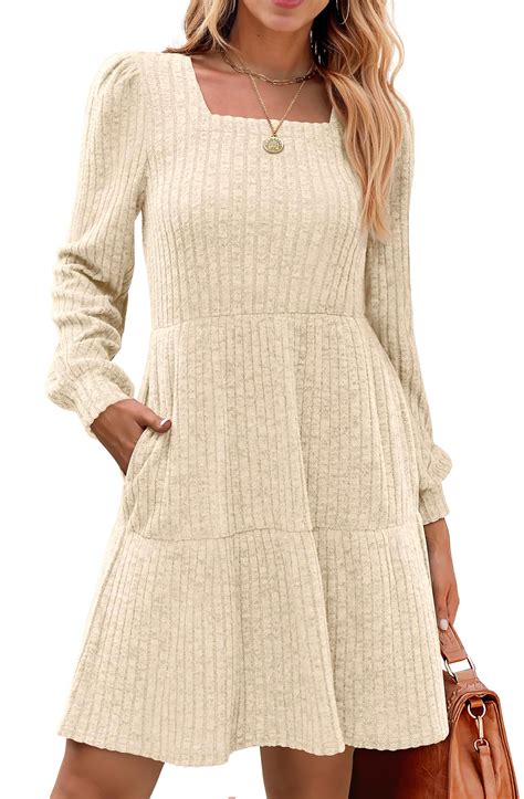 Fantaslook Fall Dresses for Women Square Neck Long Sleeve Dresses ...