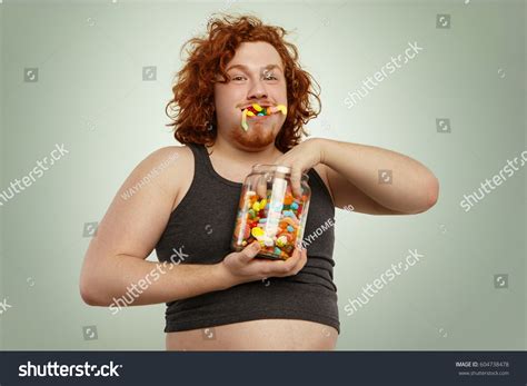 Happy Voracious Fat Redhead Man Undersize Stock Photo 604738478 ...