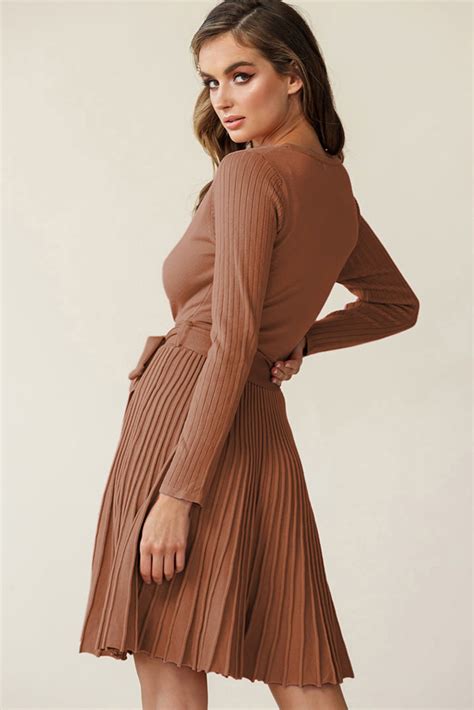 The Rowan | Ribbed Pleated Sweater Wrap Dress | Jane.com