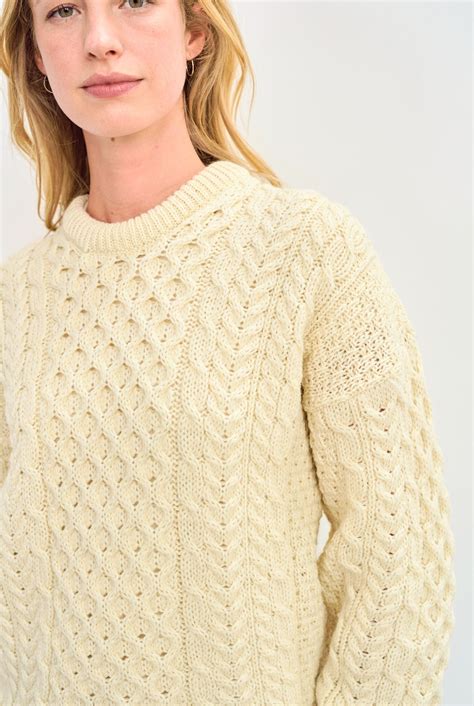 Ladies Aran Wool Sweater | Cream | Aran Woollen Mills