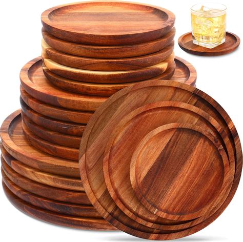 Amazon.com | Roshtia Set of 15 Acacia Wood Charger Plates Round Wooden ...