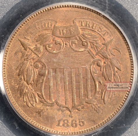 1865 2c Two Cents Pcgs Ms64rb Civil War Date Coin