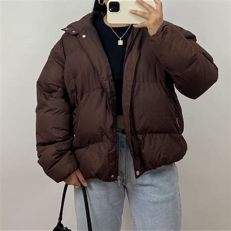 Brown puffer jacket. Perfect oversized fit. Super... - Depop