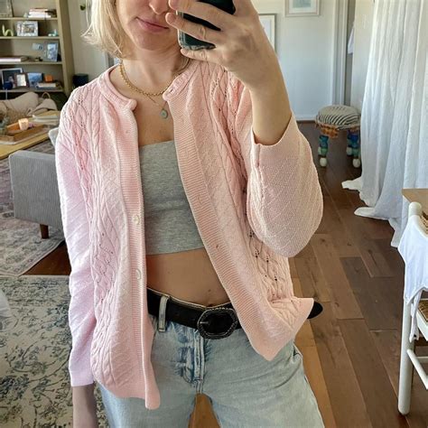 #vintage baby pink cardigan. minimal flaws. - Depop