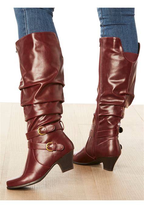 Wide Calf Knee-High Boots - The Cleo, Burgundy | Woman Within