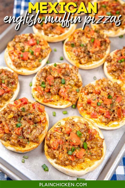 Mexican English Muffin Pizza Recipe - Loaded with seasoned taco meat ...