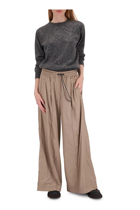 Brunello Cucinelli - Beige Taffeta Wide Leg Drawstring Pant