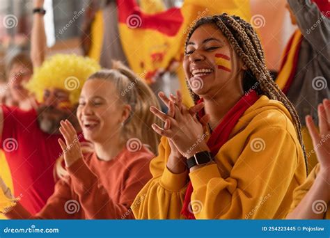 Excited Football Fans Supproting Spanish National Team in Live Soccer ...