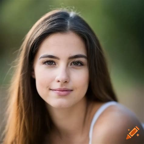 Headshot of a beautiful 22-year-old woman with brown eyes on Craiyon