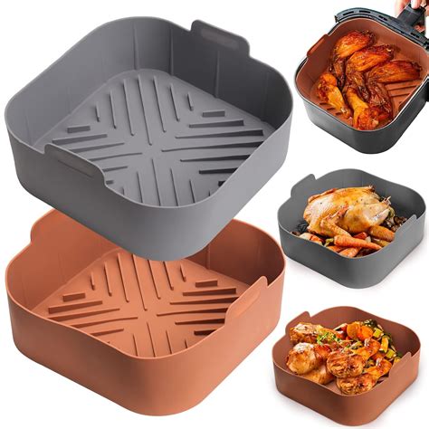 Silicone Air Fryer Basket Liners Square - 2Pcs Reusable Air Fryer ...
