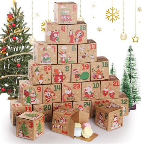 Christmas Box for Gifts, Hianjoo 24 Kraft Paper Advent Gift Boxes ...