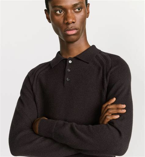 Dior Icons Long-Sleeved Polo Shirt Brown Cashmere Jersey | DIOR