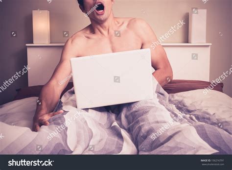 Young Man Sitting Bed Watching Pornography Stock Photo 156216791 ...