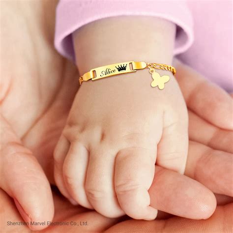 Personalized Butterfly Newborn Baby Bracelet Name Customized Figaro ...