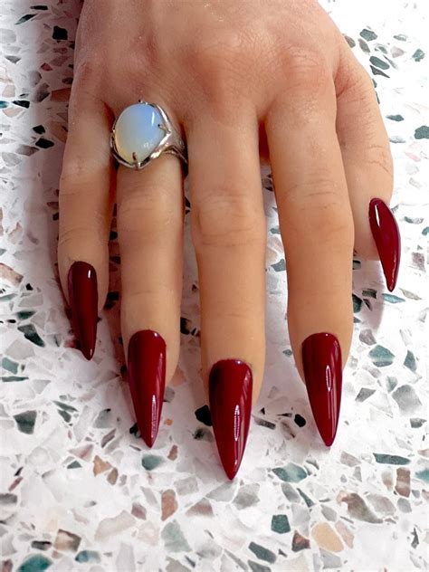 Blood Red Nails Dark Red Nails Stiletto Press on Nails Long Red Nails ...